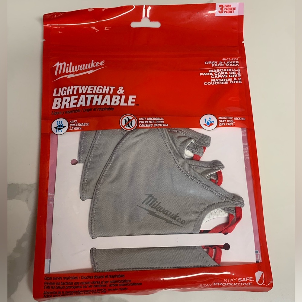 3-pack Milwaukee 48-73-4231 Grey Lightweight And Breathable face mask L/XL